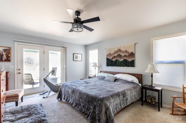4023 N Bayou Ln, Boise, ID 83703 - bedroom featuring carpet flooring, access to outside, multiple windows, and a ceiling fan