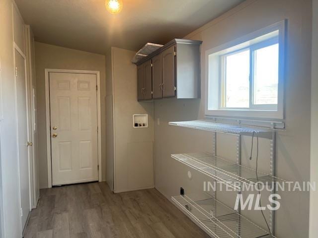 clothes washing area with washer hookup, laundry area, and light wood-style floors