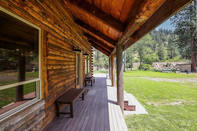 5650 Pines Rd, New Meadows, ID 83654 - wooden terrace featuring a yard