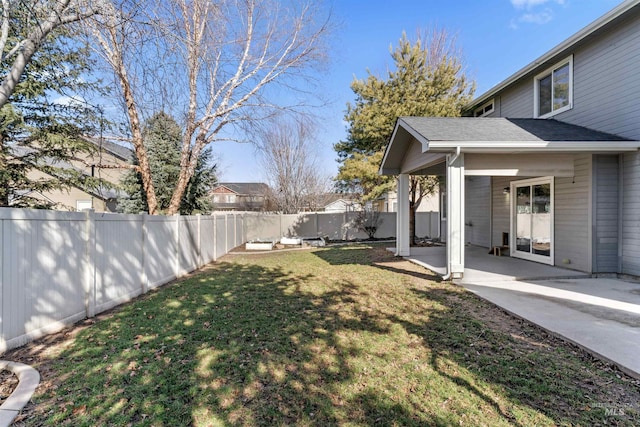 view of yard featuring a fenced backyard and a patio