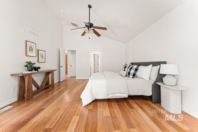 1730 W Glade Creek St, Meridian, ID 83646 - bedroom with vaulted ceiling, light wood-style flooring, and ceiling fan
