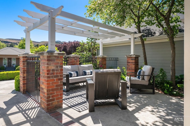 176 Marine View Dr, Lewiston, ID 83501 - view of patio / terrace with an outdoor hangout area, a pergola, fence, and a gate