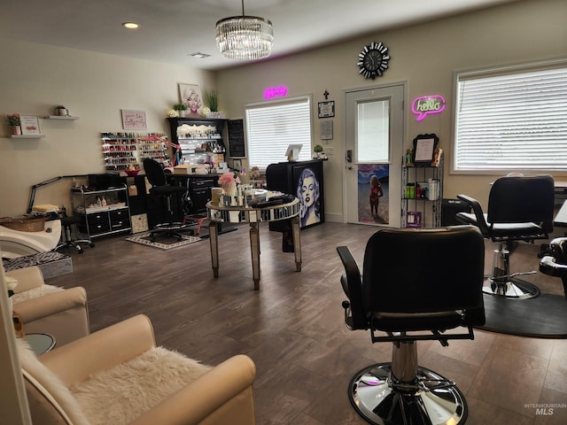 1018 S Washington Ave, Emmett, ID 83617 - interior space featuring dark wood-type flooring, plenty of natural light, and a chandelier