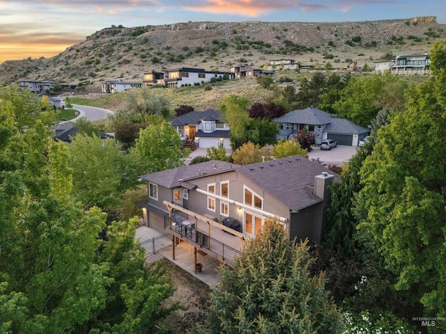 aerial view at dusk of a mountain view