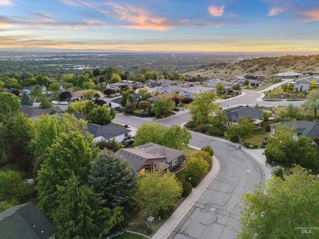 aerial view at dusk of a residential view