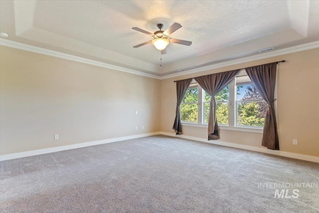 1112 W Belknap Dr, Nampa, ID 83686 - carpeted spare room with a raised ceiling, a ceiling fan, ornamental molding, and a textured ceiling