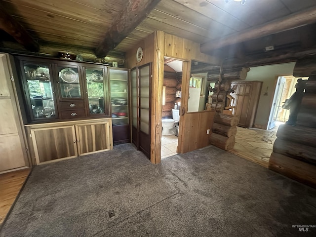 2223 Glenwood Rd, Kamiah, ID 83536 - interior space featuring wood ceiling, beam ceiling, and rustic walls