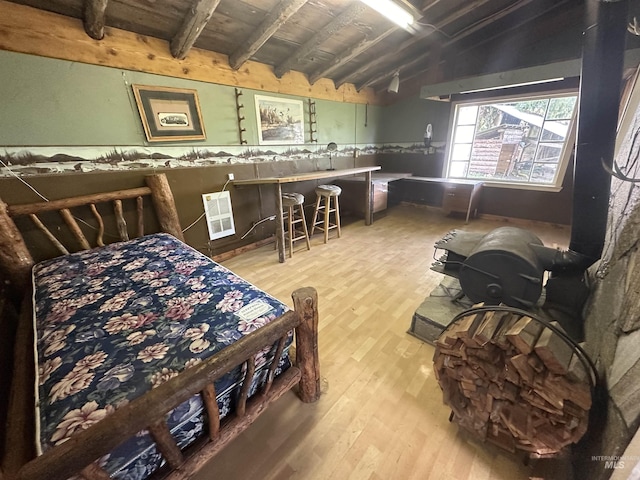 2223 Glenwood Rd, Kamiah, ID 83536 - bedroom featuring lofted ceiling with beams, wood finished floors, and wood ceiling