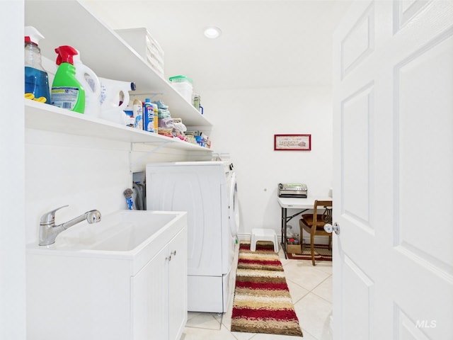 11 N 3rd W, St, Paul, ID 83347 - washroom with washing machine and dryer, light tile patterned floors, cabinet space, and recessed lighting
