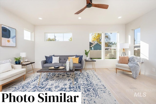 TBD N Kimball St, Boise, ID 83704 - living room featuring recessed lighting, wood finished floors, a ceiling fan, and baseboards