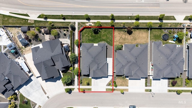 aerial perspective of suburban area featuring property parcel outlined