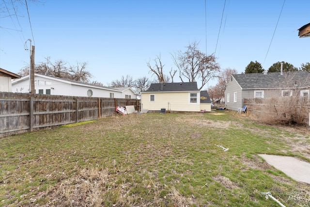 view of yard with a fenced backyard