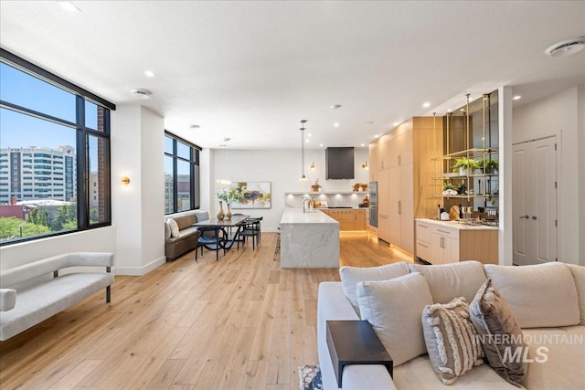 1112 W Main St Unit 503, Boise, ID 83702 - living area with plenty of natural light, light wood-style floors, recessed lighting, and a view of city