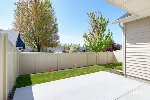 view of yard featuring a fenced backyard and a patio area