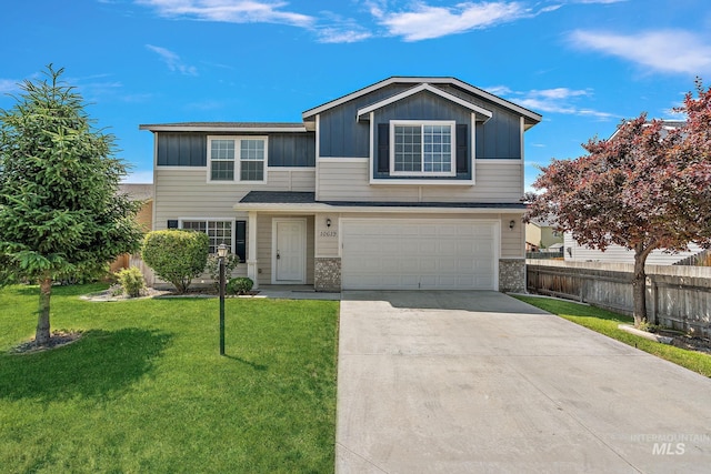 10619 Tysen Springs St, Nampa, ID 83687 - traditional home featuring board and batten siding, a garage, driveway, and brick siding