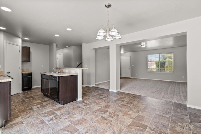 10619 Tysen Springs St, Nampa, ID 83687 - kitchen with dishwasher, dark brown cabinetry, recessed lighting, a sink, and baseboards