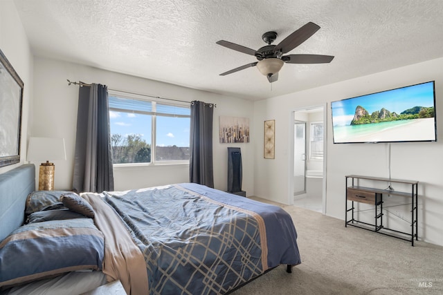 398 N Pebble Beach Way, Eagle, ID 83616 - carpeted bedroom with a textured ceiling, a ceiling fan, and ensuite bathroom