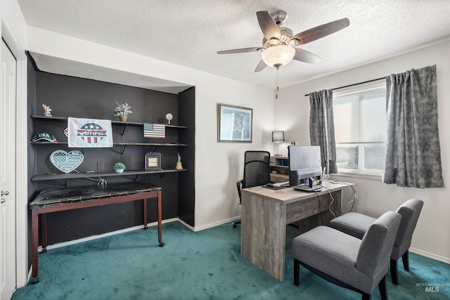 398 N Pebble Beach Way, Eagle, ID 83616 - office featuring carpet floors, a ceiling fan, a textured ceiling, and baseboards