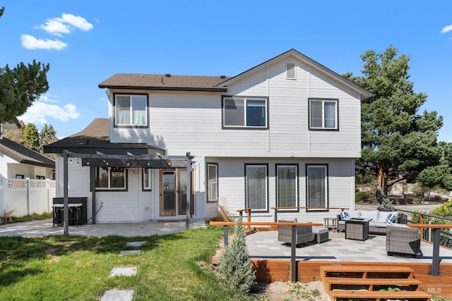 398 N Pebble Beach Way, Eagle, ID 83616 - rear view of house featuring an outdoor hangout area, a pergola, and a patio area