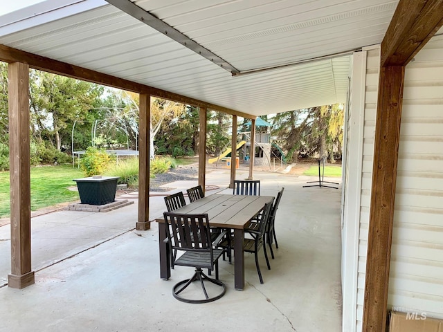 view of patio / terrace with a trampoline