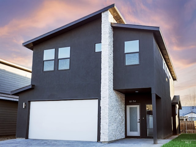 contemporary home featuring a garage