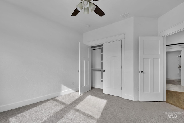 1734 Shoal Point Ave, Middleton, ID 83644 - unfurnished bedroom with visible vents, baseboards, a closet, a ceiling fan, and carpet floors