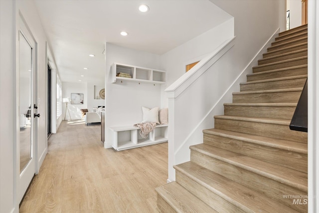 1678 Majestic View Dr, Mccall, ID 83638 - foyer entrance featuring stairway, wood finished floors, and recessed lighting