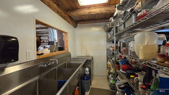 2742 Dixie Rd, Dixie, ID 83525 - kitchen featuring beamed ceiling, rustic walls, and wood ceiling