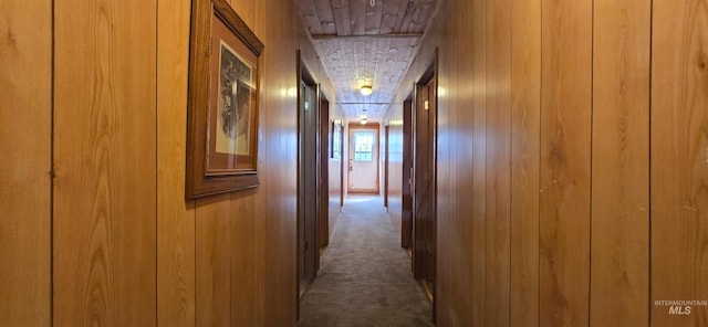 2742 Dixie Rd, Dixie, ID 83525 - corridor featuring wooden walls and dark colored carpet