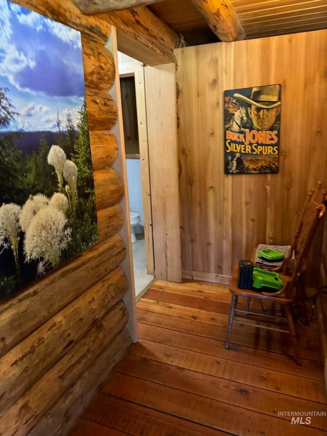 2742 Dixie Rd, Dixie, ID 83525 - interior space featuring hardwood / wood-style floors, log walls, and wood walls