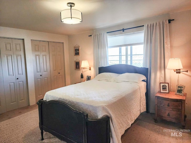 bedroom featuring multiple closets