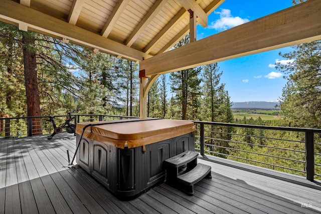 84 Jughandle Dr, Mccall, ID 83638 - deck featuring a hot tub and a mountain view