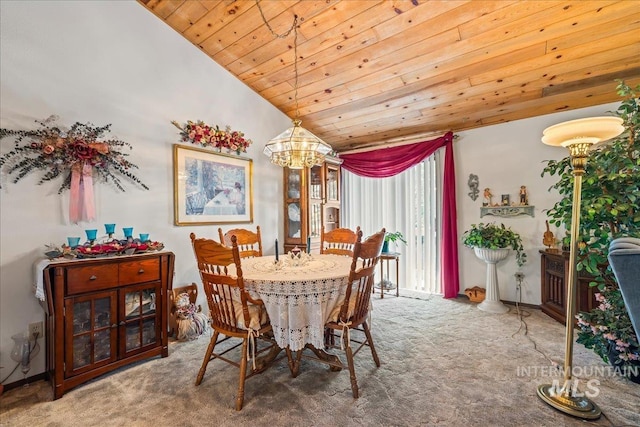 2503 Lyle Ct, Nampa, ID 83651 - carpeted dining area with wood ceiling, a chandelier, and vaulted ceiling