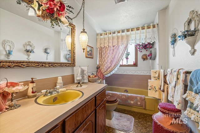 2503 Lyle Ct, Nampa, ID 83651 - full bathroom with a garden tub, vanity, and a textured ceiling
