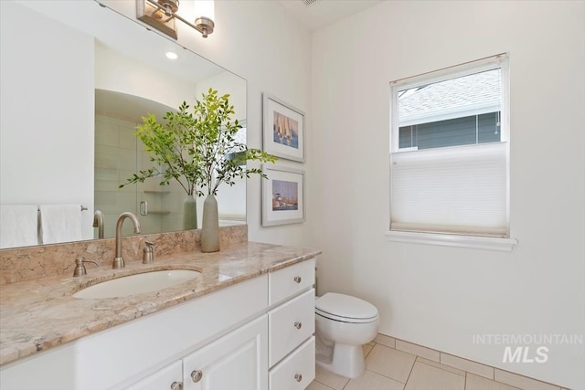 5446 E Branchwood Ct, Boise, ID 83716 - bathroom featuring vanity, tile patterned floors, and a shower with shower door