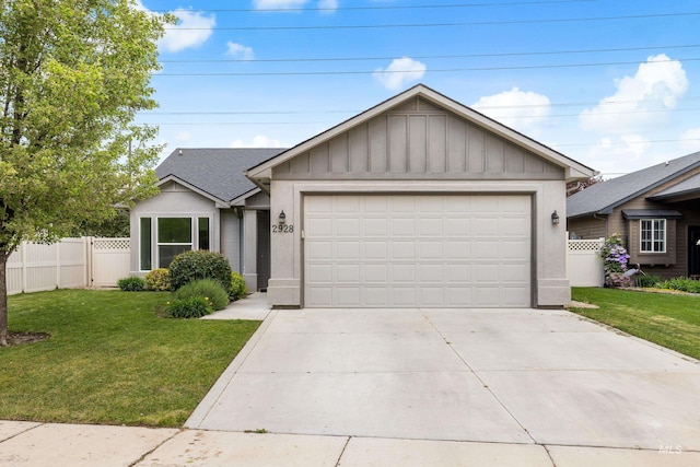 2928 W Los Flores Dr, Meridian, ID 83646 - ranch-style house featuring an attached garage, concrete driveway, and board and batten siding