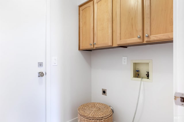 laundry room featuring hookup for an electric dryer, cabinets, and washer hookup