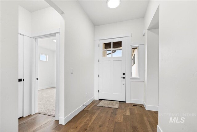 foyer entrance with dark wood-type flooring