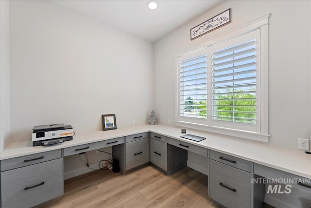 20150 Silver Spur Dr, Wilder, ID 83676 - unfurnished office with built in study area, light wood-style floors, and recessed lighting