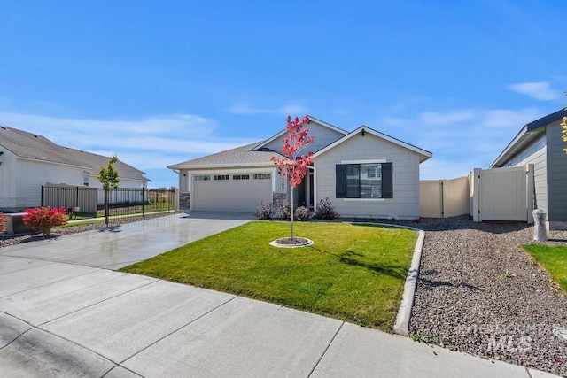 ranch-style house with a garage and a front yard