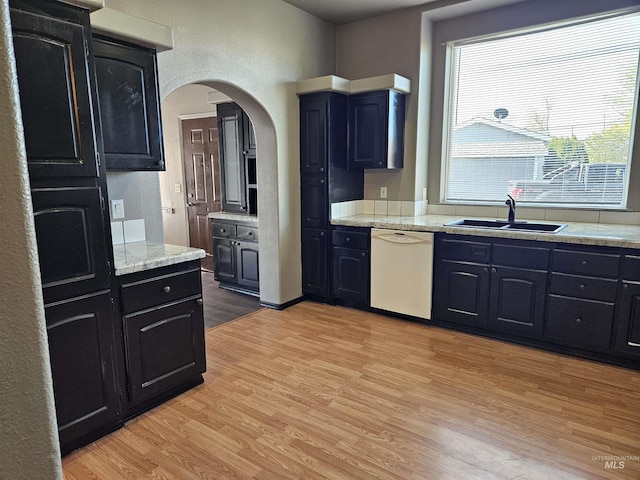 kitchen featuring dishwasher, light hardwood / wood-style floors, and sink