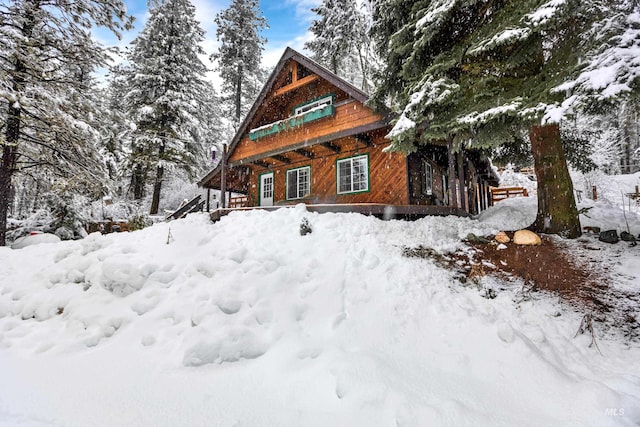 view of log home