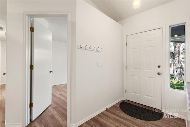 entryway featuring baseboards and wood finished floors