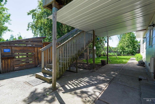view of patio / terrace with stairway