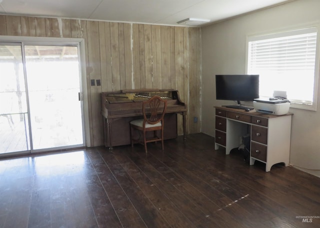 937 Indianhead Rd, Weiser, ID 83672 - home office featuring wood walls and dark wood-style floors