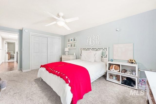1866 S Goldking Way, Boise, ID 83709 - bedroom featuring carpet, a closet, a ceiling fan, and baseboards