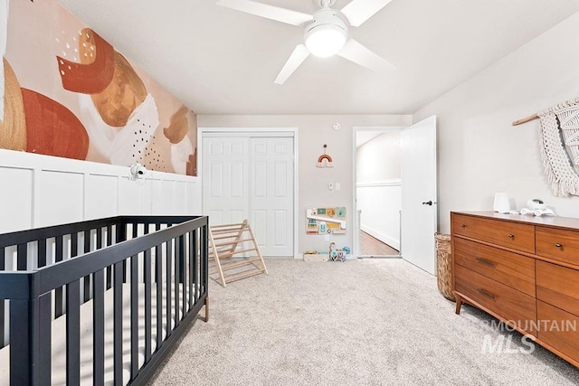 1866 S Goldking Way, Boise, ID 83709 - carpeted bedroom with a closet, a crib, and a ceiling fan