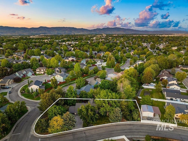 1866 S Goldking Way, Boise, ID 83709 - aerial view at dusk of a mountain view, property parcel outlined, and a residential view
