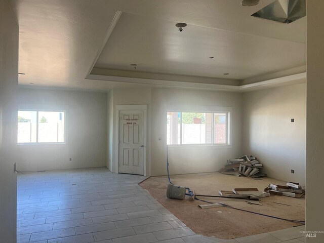 foyer featuring a tray ceiling