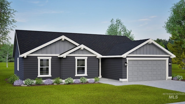 1697 Tule Dr, Twin Falls, ID 83301 - view of front of property featuring board and batten siding, an attached garage, and a front lawn